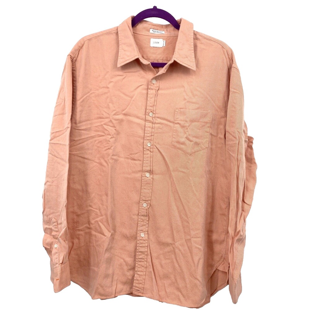 J Crew Men XL 17.5 18 Shirt Button Down Top Orange 80s 2 Ply Cotton Long Sleeve